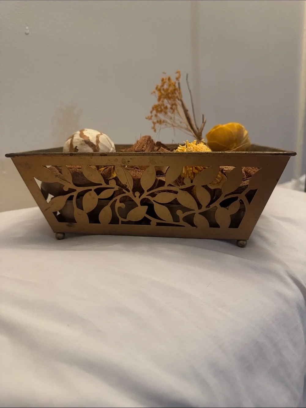 Gold Leaf Cutout Rectangular Centerpiece Bowl